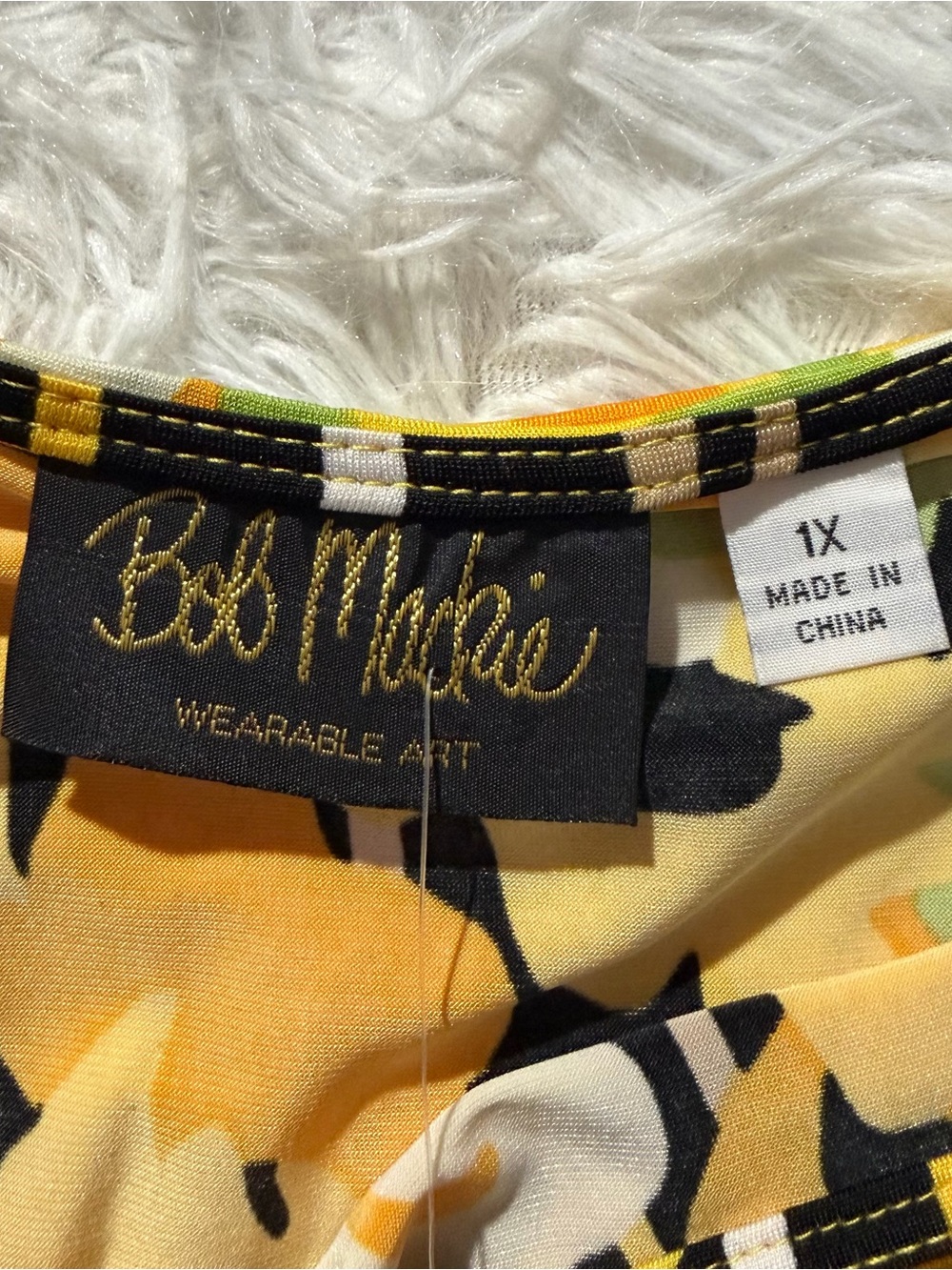 Bob Mackie Wearable Art Womens 1X Floral Stripe Tunic Top Yellow 3/4 Sleeve NWT - Picture 3 of 8